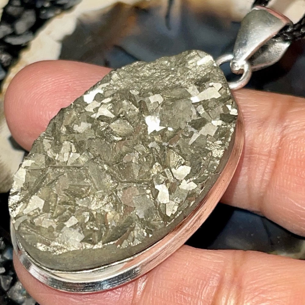 “Fools Gold” Drusy Pyrite Pendant 2 1/4”